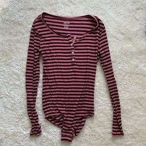 American Eagle Mauve Striped Bodysuit